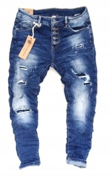 Włoskie BAGGY jeansy boyfriend guziki dziury 36 S