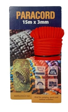 Linka Paracord nylonowa Sportowa 3 mm x 15 m 125kg udźwig czerwony