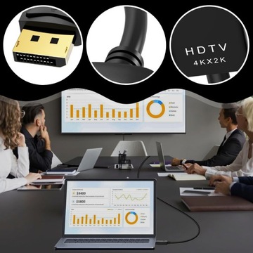 КАБЕЛЬ ДИСПЛЕЯ НА HDMI 1,8 м, ЧЕРНЫЙ КАБЕЛЬ 4K, АДАПТЕР, ЗОЛОТЫЕ НАКОНЕЧНИКИ
