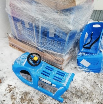 Санки с рулем и лыжами, синяя детская машина ZZC