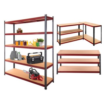 Regał metalowy MAGAZYNOWY 2w1 180x150x45 cm warsztat 5 PÓŁEK 1375KG Mega-M