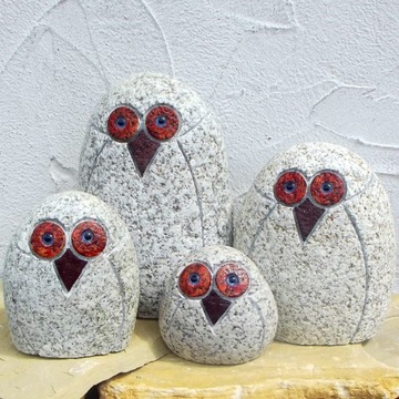 Figurki do ogrodu sowy z granitu 4st ładny prezent