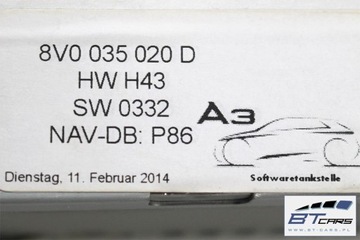 AUDI A3 ZESTAW MMI 3G+ MONITOR + CZYTNIK MIB + PANEL 8V0035020D 8V0919604C