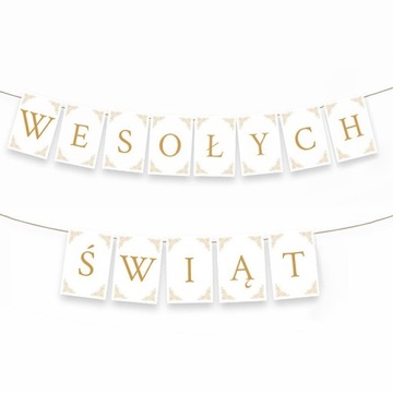 BANER ŚWIĄTECZNY WESOŁYCH ŚWIĄT BIAŁO-ZŁOTY