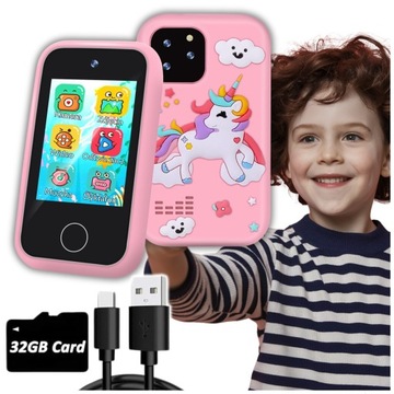 DZIECIĘCY TELEFON ZABAWOWY SMARTFON Z APARATEM KAMERA I GRY + KARTA 32GB