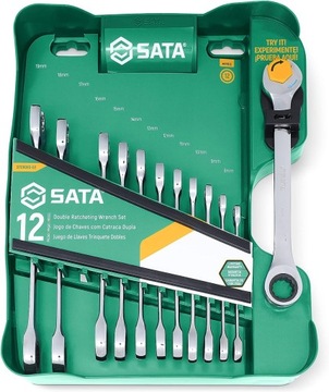 SATA ST09066PL ZESTAW KLUCZY PŁASKO-OCZKOWYCH 8-19 mm Z PODWÓJNĄ GRZECHOTKĄ