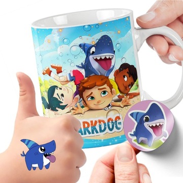ZESTAW NA PREZENT KUBEK DLA DZIECI TATUAŻE NAKLEJKI REKSIN SHARKDOG JAKOŚĆ