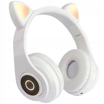 SŁUCHAWKI BEZPRZEWODOWE ŚWIECĄCE KOCIE USZY DLA DZIECI BLUETOOTH RGB BIAŁE