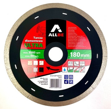 АЛМАЗНЫЙ ДИСК ДЛЯ ГОНЧАРНЫХ РАБОТЫ 180Х1,6Х8Х25,4ММ ALLBE