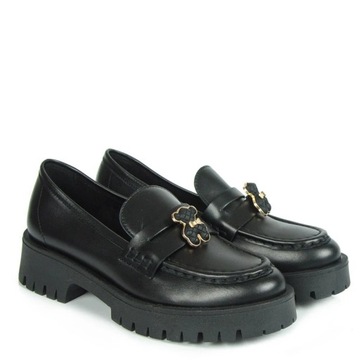 CHEBELLO 4291 ЧЕРНЫЕ КОЖАНЫЕ МОКАСИНЫ С ДЕКОРАЦИЕЙ 38