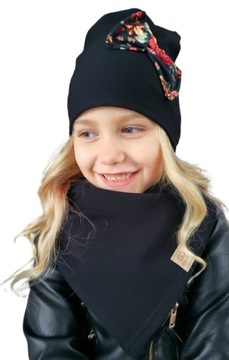 Zestaw, Czapka z Kokardką + Chusta Dla Dziewczynki, POLSKI PRODUKT, 52-55cm