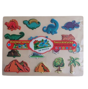 KREATYWNA UKŁADANKA DREWNIANA DWUSTRONNA KSZTAŁTY PUZZLE 3D 30x22 cm