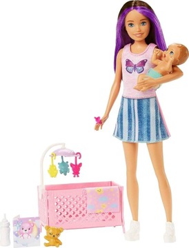 BARBIE SKIPPER LALKA OPIEKUNKA MULATKA + BOBAS Z ŁÓŻECZKIEM + AKCESORIA