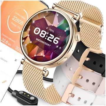 SMARTWATCH ZEGAREK DAMSKI OLED MENU PL ROZMOWY POWIADOMIENIA SPORT 4 PASKI