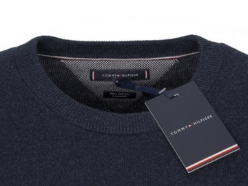 TOMMY HILFIGER sweter męski, bawełniany z kaszmirem, granatowy melanż, S