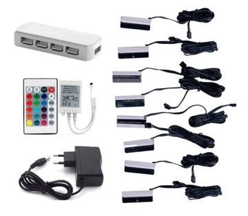 8 KLIPSY PODŚWIETLENIE LED RGB MEBLI PÓŁEK SZYB