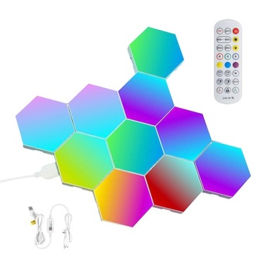 10 Sztuk Lamp Ściennych Heksagonalnych Panele RGB Muzyka Sync Smart LED