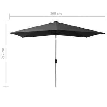 Parasol ogrodowy UV+deszcz, antracyt, 200x300x247cm, stal, LED