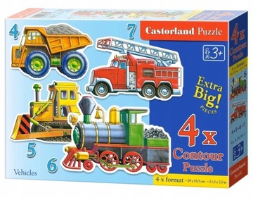 PUZZLE DLA DZIECI 4W1 MAXI UKŁADANKA STRAŻ CIĘŻARÓWKA SPYCHACZ LOKOMOTYWA