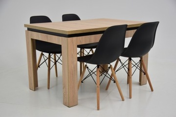 Складный дубовый стол и 4 черных стулья, ноги из бука