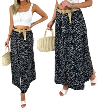 ZWIEWNA DŁUGA SPÓDNICA BAWEŁNIANA MAXI DO KOSTEK W KWIATKI LATO BOHO PASEK