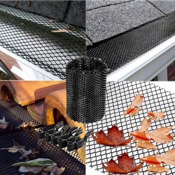 СЕТКА ДЛЯ ЗАЩИТЫ ЖЕЛОБА ОТ ЗАГРЯЗНЕНИЙ ЛИСТА 0,18Х6М ЗАЖИМЫ