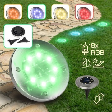 СОЛНЕЧНАЯ САДОВАЯ ЛАМПА ДИСКОВЫЕ СОЛНЕЧНЫЕ ФОНАРИ С НАКАЧКОЙ RGB X 8 ШТ.