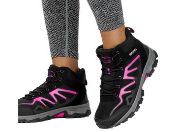 OBUWIE TREKKINGOWE DAMSKIE SOFTSHELL CZARNE SZNUROWANE RÓŻOWE DODATKI r 39