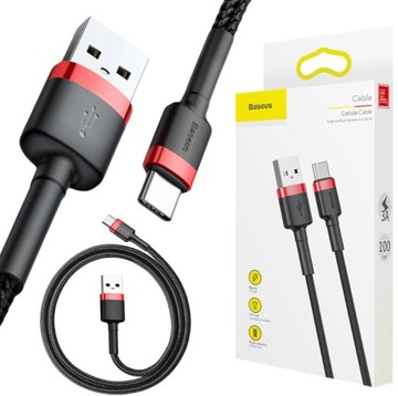 Кабель Baseus USB Type C — USB Cafule USB — USB-C, 1 м, 3 А, красный и черный