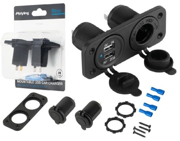 GNIAZDO ZAPALNICZKI ŁADOWARKA 2 X USB MONTAŻOWA
