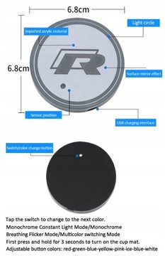 Светодиодная накладка на чашку автомобиля Volkswagen VW