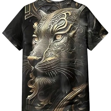 T-SHIRT MĘSKI ZWIERZĘCY WZÓR 3D GRAFIKA LWA - XL