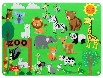 TABLICA MATA EDUKACYJNA Z FILCU PLANSZA DLA DZIECI FILCOWA ZOO MONTESSORI