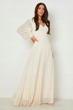 M1B211 Boohoo BOOHOO SUKIENKA DAMSKA PLISOWANA MAXI BEŻOWA XXL