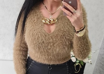 Свитер из альпаки с цепочкой, короткий, размер S CAMEL