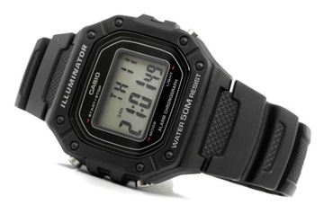 Casio zegarek męski W-218H-1AVEF sportowy czarny podświetlenie WR50m alarm