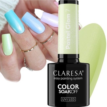 CLARESA PASTEL GLAM 7 LAKIER HYBRYDOWY HYBRYDA PASTELOWA ZIELEŃ Z DROBINĄ
