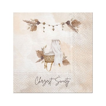SERWETKI na Chrzest Boho Kołyska 33x33cm 20szt