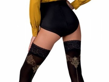 PASSION ST112 3/4 pończochy szew Nero Gold
