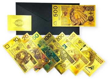 ZESTAW KOLEKCJONERSKI Polskie Banknoty Pozłacane CERTYFIKAT PRERZENT