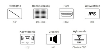Боковой монитор IPS 8,8 дюйма с HDMI, динамик HiFI