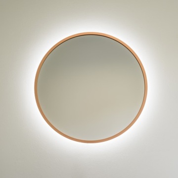 DUŻE LUSTRO OKRĄGŁE W MIEDZIANEJ RAMIE 70 cm, LED