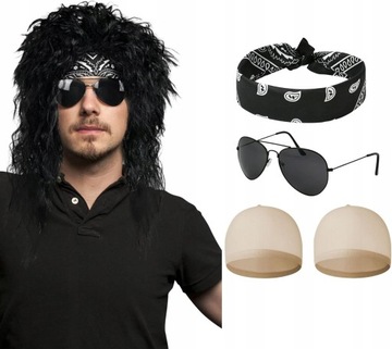 PRZEBRANIE AKCESORIA RETRO LATA 70 80 BANDANA BANDANY OKULARY PERUKA STRÓJ