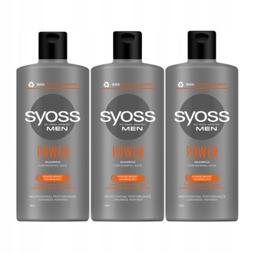 Syoss MEN Power Szampon do włosów 2w1 3szt x 440ml