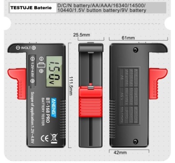 Тестер батарей AA/AAA/C/D/9V/1.5V/18650 Тестер батарей ANENG