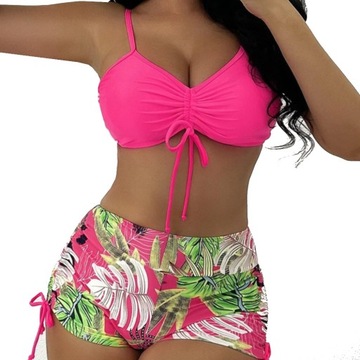 STRÓJ KĄPIELOWY DAMSKI KOSTIUM DWUCZĘŚCIOWY BIKINI WYSOKI STAN SPODENKI L