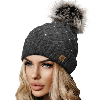 Zimowa CZAPKA CIEPŁA pompon i polar Woolk Crystal