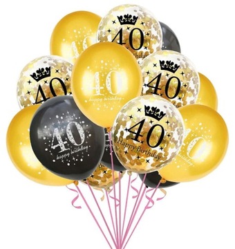 Balony na 40 URODZINY zestaw z konfetti - 15szt