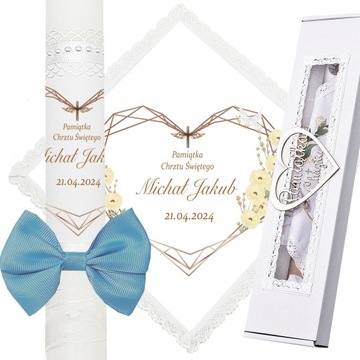 ŚWIECA NA CHRZEST SZATKA DO CHRZTU IMIĘ PUDEŁKO