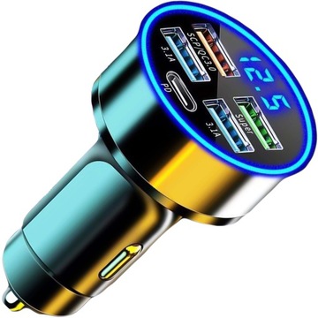 БЫСТРОЕ АВТОМОБИЛЬНОЕ ЗАРЯДНОЕ УСТРОЙСТВО 120ВТ 4xUSB QC 3.0 + USB-C TYPE C PD 20ВТ ЧЕРНОЕ